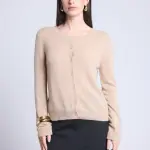 Cardigan col rond beige creme en cachemire