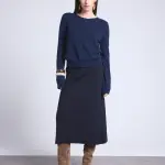 Cardigan col rond bleu marine en cachemire