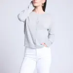 Cardigan col rond gris clair en cachemire