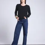 Cardigan col rond noir en cachemire