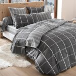 Housse de couette en flanelle carreaux gris foncé Housse de couette en flanelle carreaux gris foncé