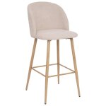 Chaise de bar cleste beige lin, velours ctel, pieds mtal imitation chne