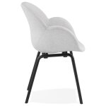 Chaise design avec accoudoirs 'samy' en tissu gris clair et pieds en bois noir Chaise design avec accoudoirs 'samy' en tissu gris clair et pieds en bois noir