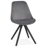 Chaise vintage 'ricky' en velours gris et pieds en bois noir
