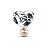Charm coeur en m�tal dor� � l'or rose fin 585 / 1000 love you sister