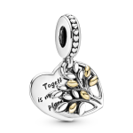 Charm double pendant c?ur arbre de vie bicolore pandora people - argent