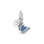 Charm double pendant pandora moments papillon bleu & citation - argent 925 / 1000?
