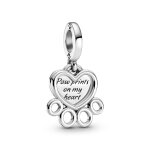 Charm pendant c?ur et empreinte de pattes pandora passions - argent