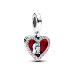 Charm pendant double coeur rouge et serrure