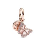 Charms pendant double papillon rose et citation - pandora