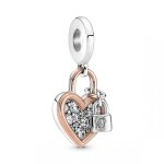 Charm pendant pandora moments coeur & mini cadenas - rose gold