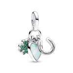 Charm pendant triple tr�fle � quatre feuilles, c?ur et fer � cheval