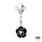 Charm perle rose noire orn de cristaux swarovski par sc crystal paris ;