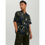 Chemise  boutons relaxed fit col resort manches courtes bleu marine en coton