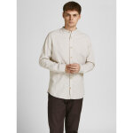 Chemise  boutons slim fit col  bande manches longues gris clair beige en coton joel