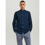 Chemise à boutons slim fit col boutonné manches longues bleu marine en coton marc Chemise à boutons slim fit col boutonné manches longues bleu marine en coton marc