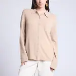Chemise boutonnee femme beige en cachemire