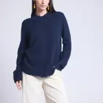 Chemise boutonnee femme bleu marine en cachemire