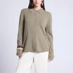 Chemise boutonnee femme kaki en cachemire