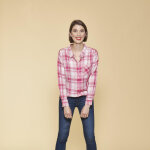 Chemise à carreaux manches longues femme - carreaux rose Chemise à carreaux manches longues femme - carreaux rose