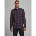 Chemise  carreaux slim fit col chemise manches longues rouge fonc en coton walt