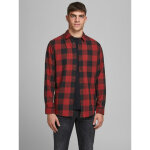 Chemise  carreaux slim fit col chemise manches longues rouge fonc en coton zane