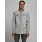 Chemise en denim slim fit col chemise manches longues gris clair