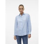 Chemise fermeture par bouton poignets boutonns col chemise manches larges manches longues bleu en lin ...