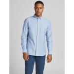 Chemise habillée slim fit col boutonné manches longues bleu en coton Chemise habillée slim fit col boutonné manches longues bleu en coton