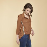 Chemise en viscose / lin avec bandes appliques camel