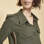 Chemise en viscose / lin avec bandes appliques kaki