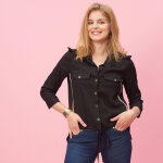 Chemise en viscose / lin avec bandes appliques noir