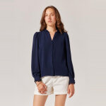 Chemise manches longues dentelle poignets bleu