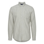 Chemise manches longues raye en coton - blanc et vert loden