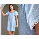 Chemise de nuit aplumeti bleu ciel en coton Chemise de nuit aplumeti bleu ciel en coton