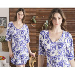 Chemise de nuit blue palm s bleu en coton