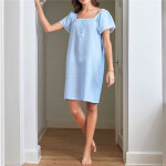 Chemise de nuit en coton aplumeti bleu ciel
