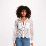 Chemise uni en guipure blanc