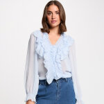 Chemise unie avec volants bleu ciel