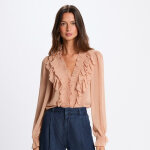 Chemise unie avec volants rose