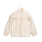 Chemise � volant beige en coton