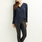 Chemisier manches longues femme vila - bleu marine