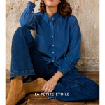 Chemisier megalo velours bleu en coton Chemisier megalo velours bleu en coton