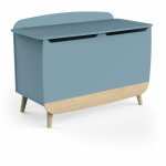 Coffre  jouets avec couvercle firmiana bleu orage et pin naturel