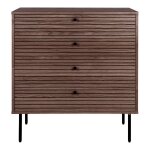 Coffre de kyoto commode 4 tiroirs placage de ch�ne fum� pieds en m�tal noir