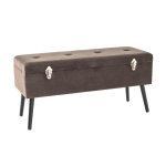 Coffre de rangement en mdf avec assise rembourrée et rabattable recouvert de tissu velours taupe et pieds ... Coffre de rangement en mdf avec assise rembourrée et rabattable recouvert de tissu velours taupe et pieds ...