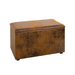 Coffre de rangement mtal recouvert simili cuir marron