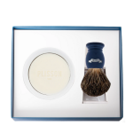 Coffret blaireau, bol et savon - bleu ardoise - plisson