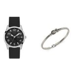 Coffret montre homme guess box montre et bijou - jubs05121jwsts bracelet silicone noir