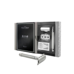Coffret rasoir de scurit en acier inoxydable  double tranchant avec poigne molete + pack de 5 lames ...